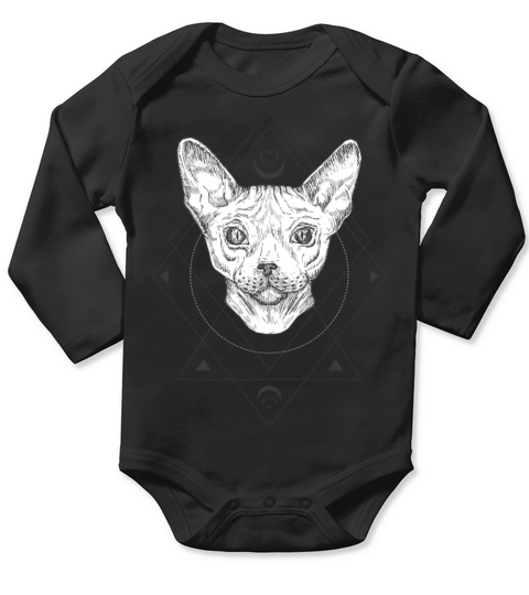 Abstract occult symbol vintage tattoo cat mystical Long Sleeve Baby One-Piece