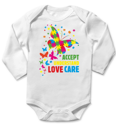 Autism Awarenesses Butterfly Puzzle Accept Underst Long Sleeve Baby One-Piece