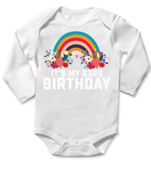 Boho Rainbow Its My 63rd Birthday Long Sleeve Baby One-Piece