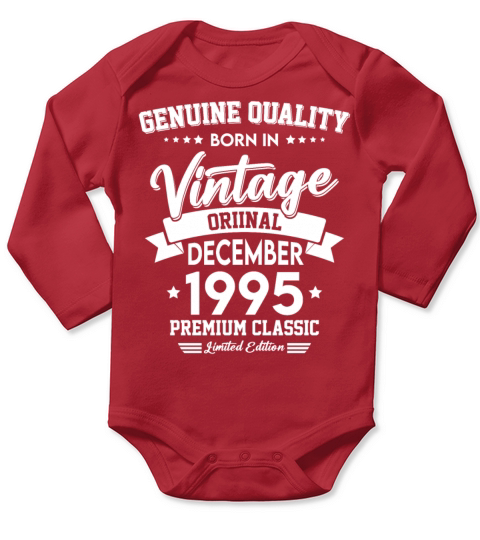 Born In December 1995 Original Vintage Long Sleeve Baby One-Piece