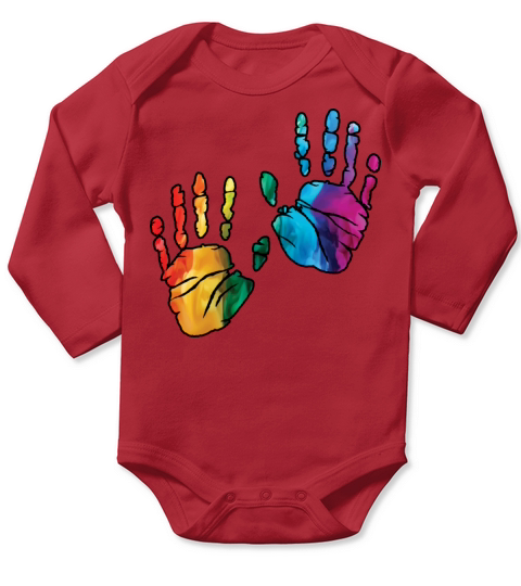 Colorful Rainbow Handprints With Smoke And Fog Long Sleeve Baby One-Piece
