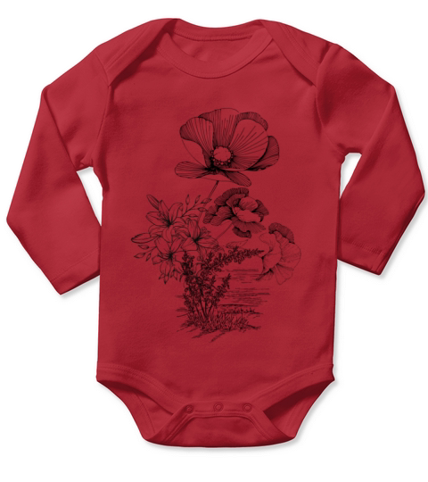 Cottage core line art flower bouquet Long Sleeve Baby One-Piece
