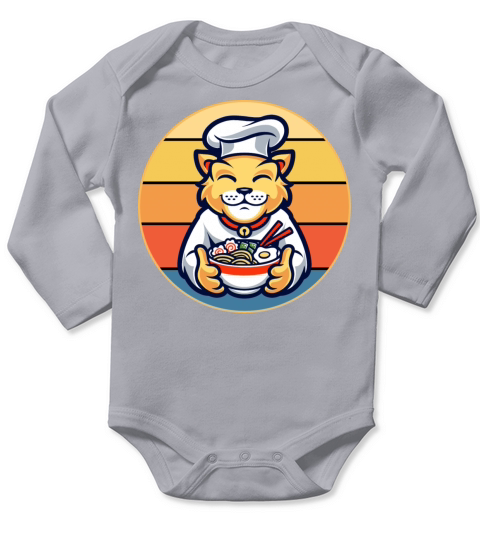 Cute Cat Eating Ramen Vintage Retro Sunset Kawaii Long Sleeve Baby One-Piece