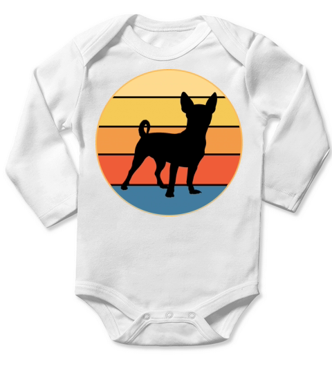 Cute Chihuahua Dog Breed Vintage Retro Sunset Long Sleeve Baby One-Piece