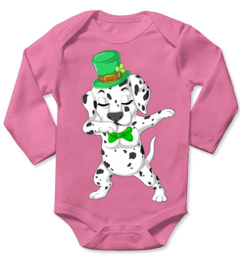 dabbing dalmatian st patricks day Long Sleeve Baby One-Piece