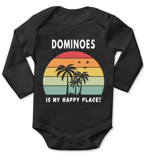 Dominoes Is My Happy Place Vintage Retro Sunset Long Sleeve Baby One-Piece