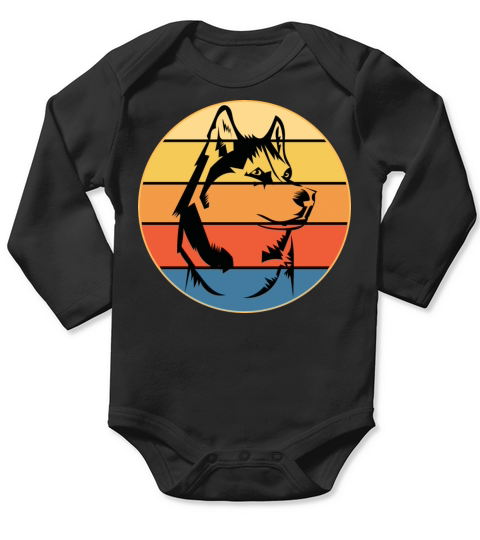 Funny Kawaii Cute Husky Dog Vintage Retro Sunset Long Sleeve Baby One-Piece