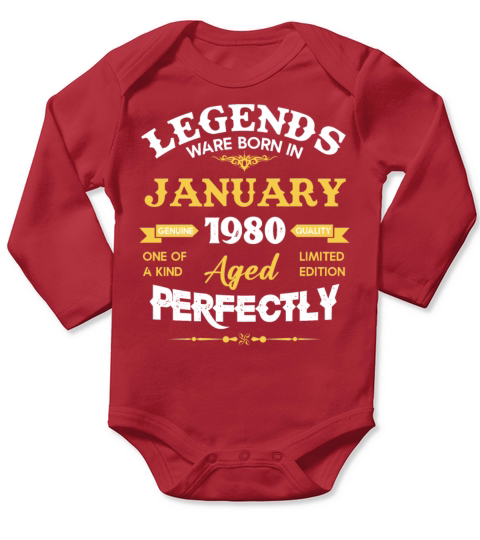 January 1980 Vintage Birthday Present Long Sleeve Baby One-Piece
