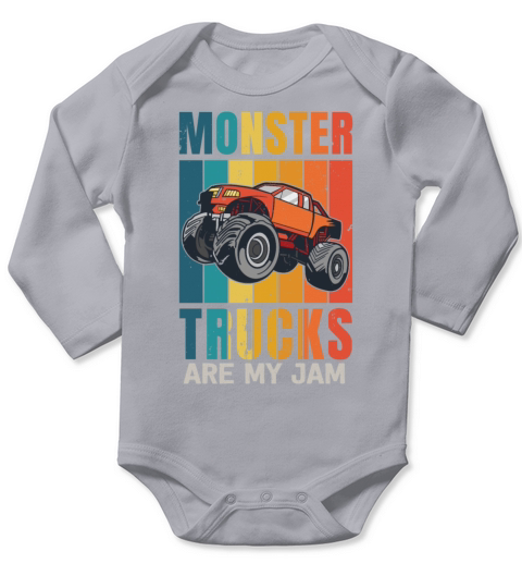Monster Trucks Are My Jam Vintage Retro Long Sleeve Baby One-Piece