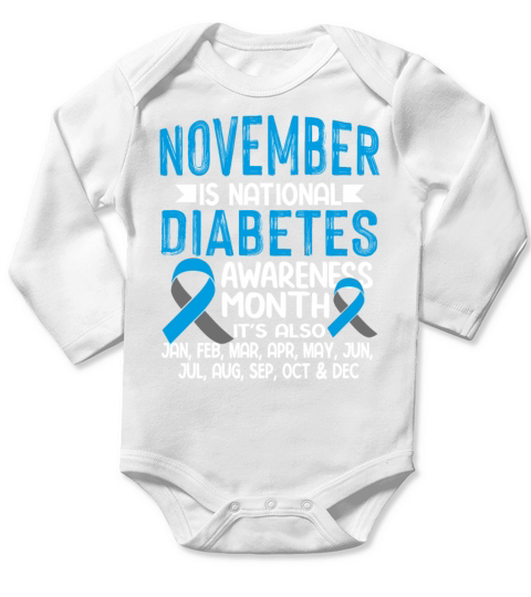 November is Diabetes Awareness Month Blue and Gray Long Sleeve Baby One-Piece