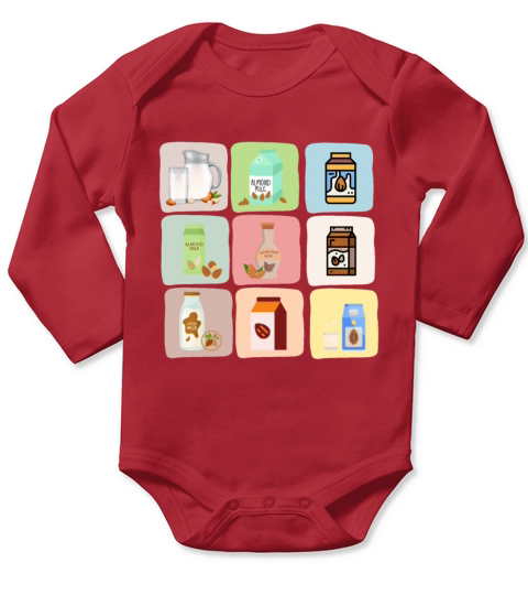 Retro vintage almond milk plant based vegan food Long Sleeve Baby One-Piece