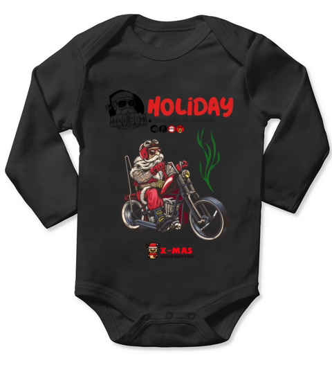 Santa driving a vintage motorcycle Merry Christmas Long Sleeve Baby One-Piece