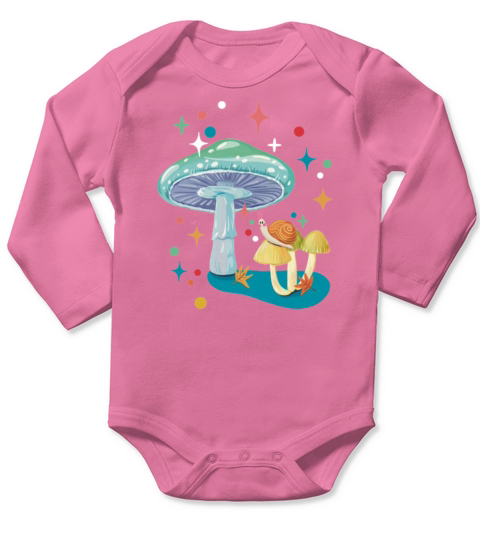 Vintage cozy green mushroom and snail Long Sleeve Baby One-Piece
