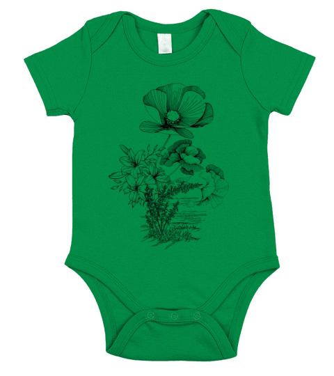 Cottage core line art flower bouquet Short Sleeve Baby One-Piece