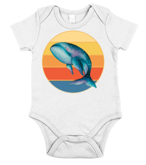 Cute Kawaii Whale Retro Sunset Vintage Ocean Short Sleeve Baby One-Piece
