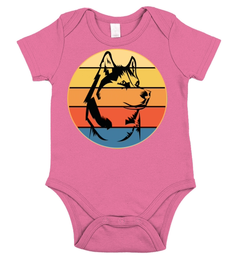 Funny Kawaii Cute Husky Dog Vintage Retro Sunset Short Sleeve Baby One-Piece