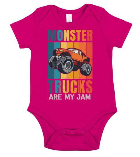 Monster Trucks Are My Jam Vintage Retro Short Sleeve Baby One-Piece