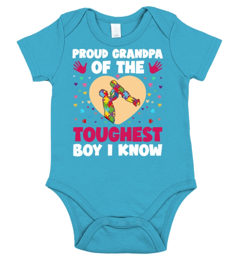 Proud Grandpa Of The Toughest Boy I Know Autism Aw Short Sleeve Baby One-Piece