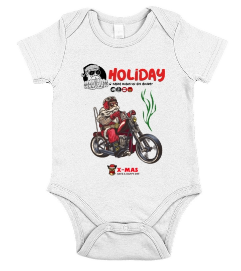 Santa driving a vintage motorcycle Merry Christmas Short Sleeve Baby One-Piece