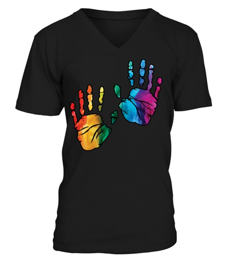 Colorful Rainbow Handprints With Smoke And Fog V-Neck T-shirt