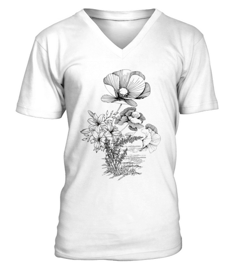 Cottage core line art flower bouquet V-Neck T-shirt