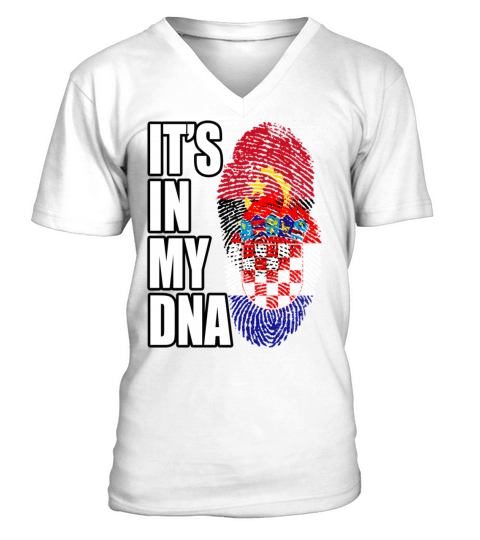 Croatian And Angolan Mix Heritage DNA Flag V-Neck T-shirt