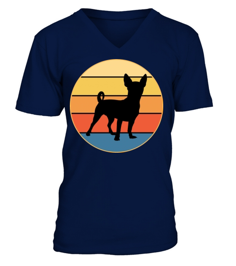 Cute Chihuahua Dog Breed Vintage Retro Sunset V-Neck T-shirt