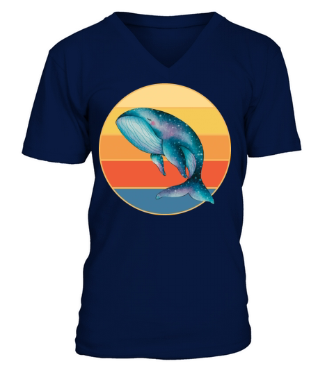 Cute Kawaii Whale Retro Sunset Vintage Ocean V-Neck T-shirt