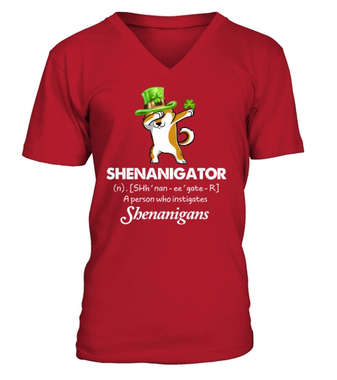 Dabbing Shiba Inu Shenanigator Definition Patricks Day V-Neck T-shirt