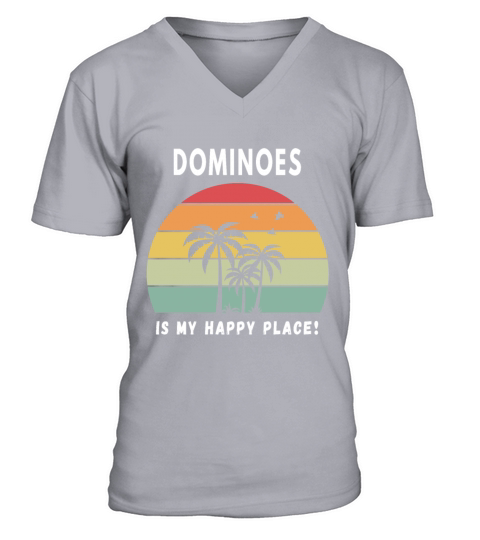 Dominoes Is My Happy Place Vintage Retro Sunset V-Neck T-shirt