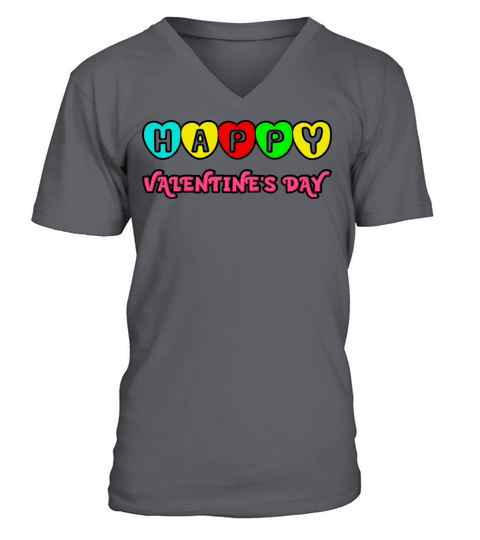 Happy Valentines Day Colorful Hearts Design V-Neck T-shirt