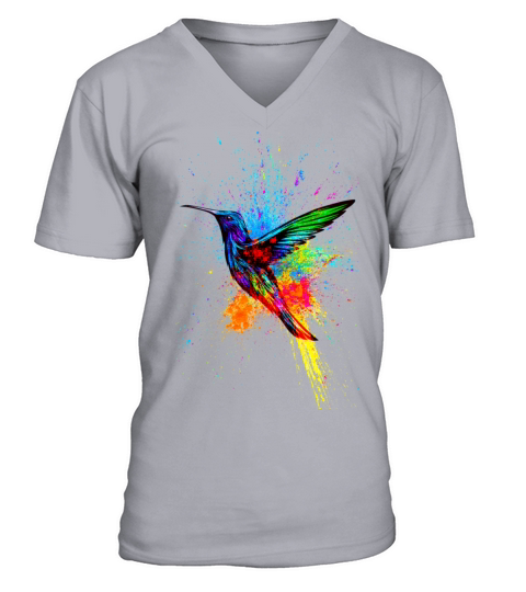 Hummingbird Bird Animal Splash Color Colorful V-Neck T-shirt