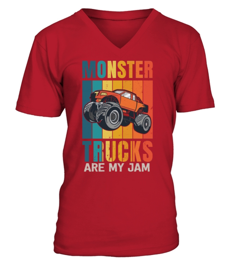 Monster Trucks Are My Jam Vintage Retro V-Neck T-shirt