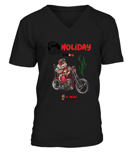 Santa driving a vintage motorcycle Merry Christmas V-Neck T-shirt