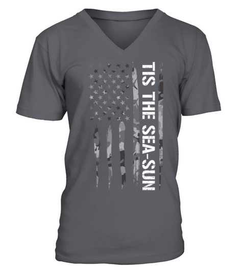 Tis The Sea-Sun - American Flag V-Neck T-shirt
