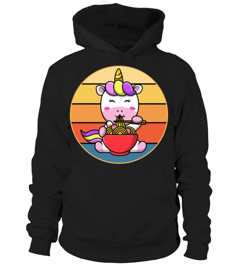 Cute Unicorn Eating Ramen Vintage Retro Sunset Hoodie Unisex