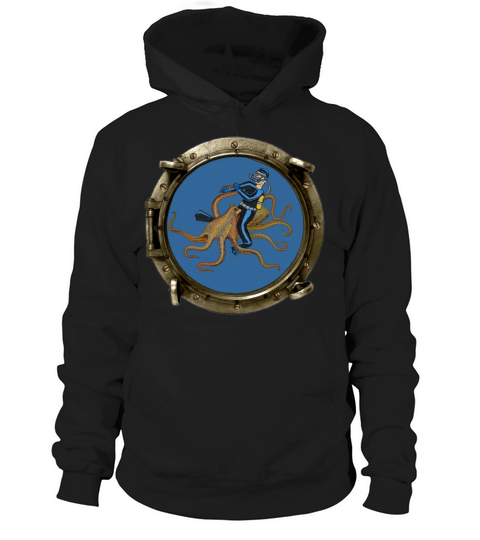 Porthole View of a SCUBA Diver Riding an Octopus Hoodie Unisex