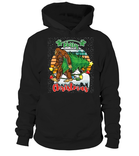 Sunset Bigfoot Christmas Tree Lights Xmas Hoodie Unisex