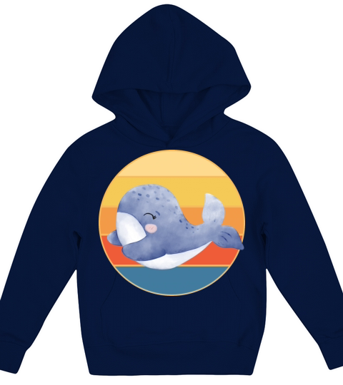 Cute Kawaii Whale Retro Sunset Vintage Ocean Kids Hoodie