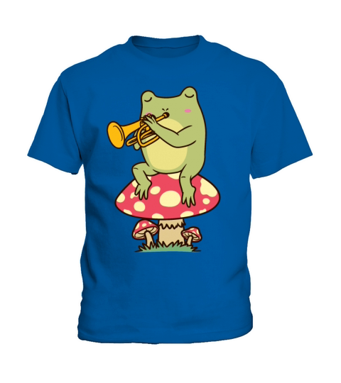 Frog On Mushroom Trumpeter Trumpet Player Kids T-Shirt