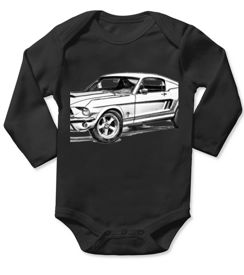 a hand drawn sketch of a 1966 ford mustang Long Sleeve Baby One-Piece