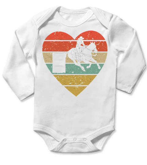 Barrel Racing Vintage Design Retro Horse Rider Hea Long Sleeve Baby One-Piece