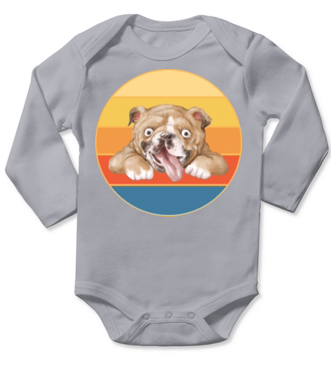 Bulldog Dog Breed Vintage Retro Sunset Long Sleeve Baby One-Piece