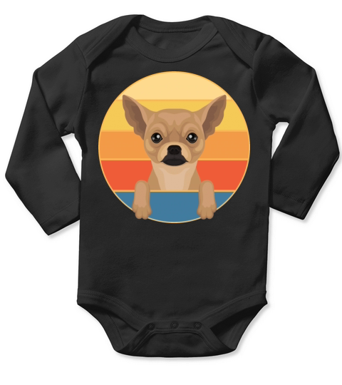 Cute Chihuahua Dog Breed Vintage Retro Sunset Long Sleeve Baby One-Piece