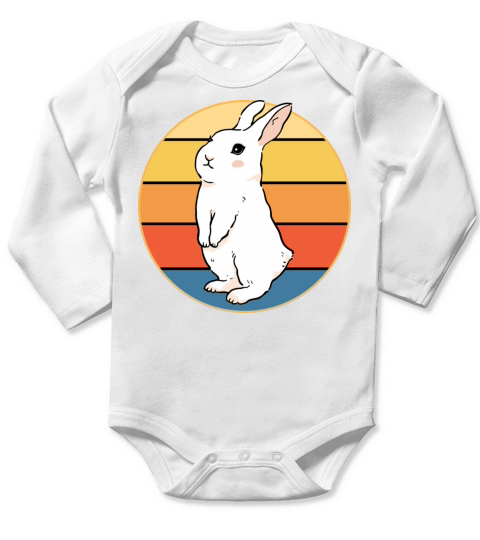 Cute Rabbit Bunny Retro Sunset Vintage Animal Pet Long Sleeve Baby One-Piece