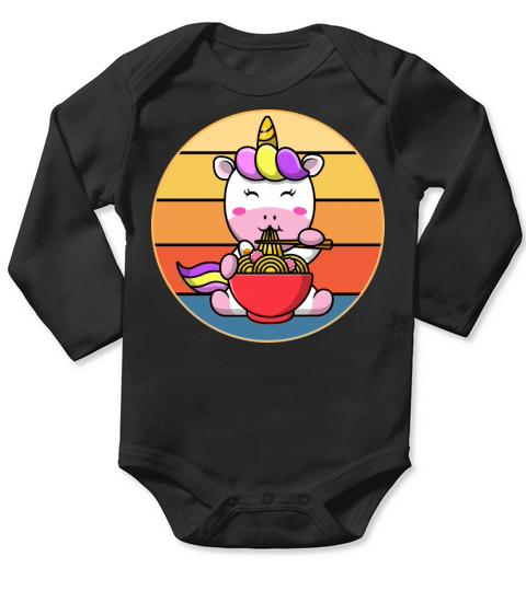 Cute Unicorn Eating Ramen Vintage Retro Sunset Long Sleeve Baby One-Piece
