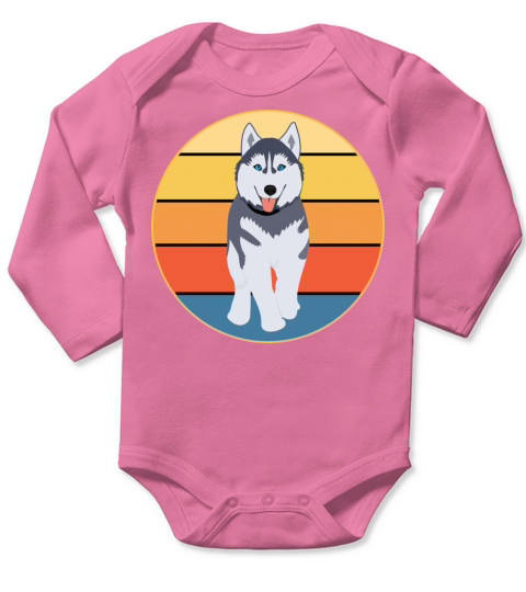 Funny Kawaii Cute Husky Dog Vintage Retro Sunset Long Sleeve Baby One-Piece