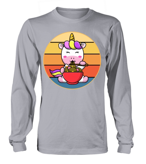 Cute Unicorn Eating Ramen Vintage Retro Sunset Long sleeved Unisex
