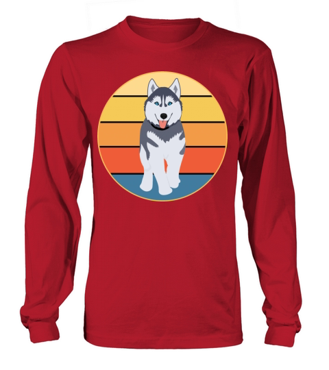Funny Kawaii Cute Husky Dog Vintage Retro Sunset Long sleeved Unisex