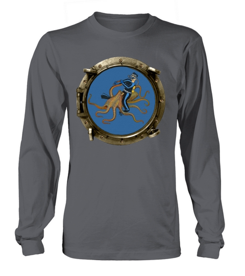 Porthole View of a SCUBA Diver Riding an Octopus Long sleeved Unisex